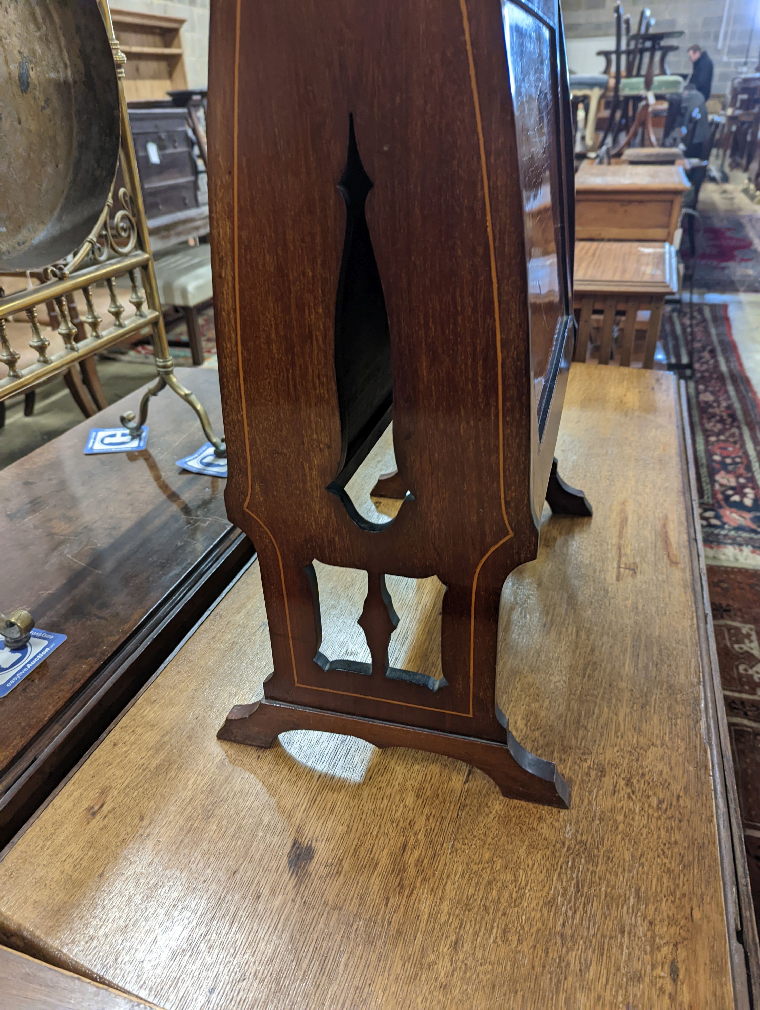 An Edwardian satinwood banded mahogany newspaper stand, width 54cm, depth 22cm, height 75cm